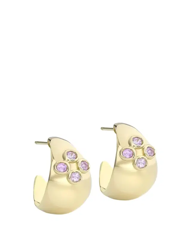 L. Klein 18K Yellow Gold Dome Hoop Earrings with Pink Sapphires