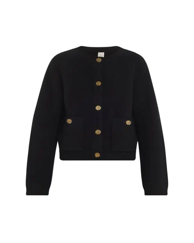 Hammered Button Wool Cashmere Cardigan