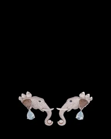 Gyan Jaipur 18K White Gold Elephant Diamond and Gemstone Earrings, One-Of-A-Kind | Thumbnail 2 Gyan Jaipur 18K White Gold Elephant Diamond and Gemstone Earrings, One-Of-A-Kind | Thumbnail 2