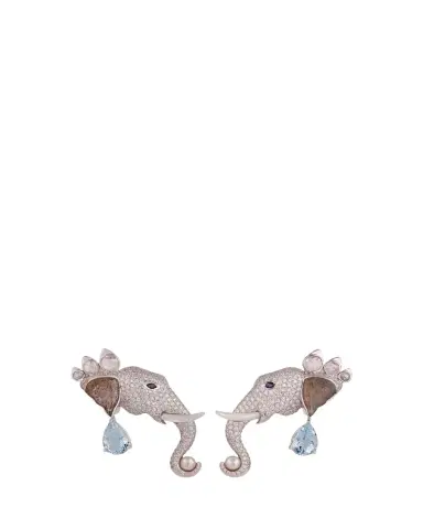 Gyan Jaipur 18K White Gold Elephant Diamond and Gemstone Earrings, One-Of-A-Kind | Thumbnail 1 Gyan Jaipur 18K White Gold Elephant Diamond and Gemstone Earrings, One-Of-A-Kind | Thumbnail 1