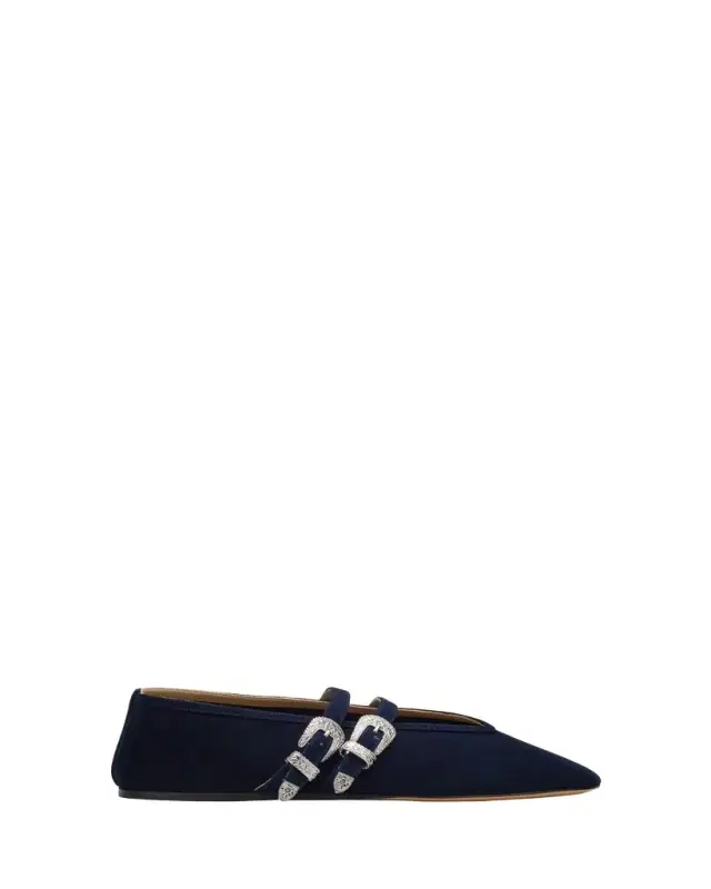 Le Monde Beryl Claudia Suede Western-Buckle Ballerina Flats