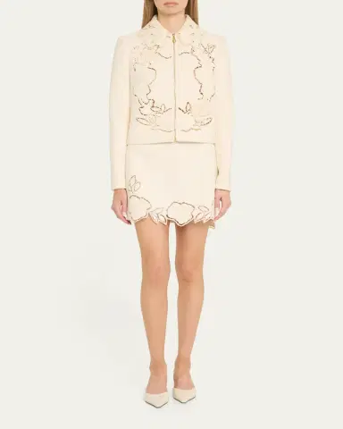 Oscar de la Renta Rose Ladder Stitch Tweed Jacket | Thumbnail 2