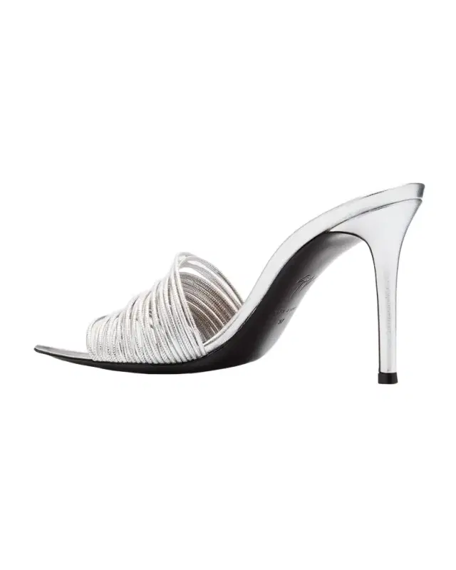 Metallic Multi-Strap Stiletto Slide Sandals