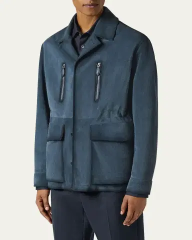 Berluti Men's Scritto-Undercollar Leather Jacket | Thumbnail 4 Berluti Men's Scritto-Undercollar Leather Jacket | Thumbnail 4