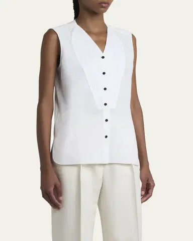 Loro Piana Caylee Sleeveless Poplin Tux Top | Thumbnail 4