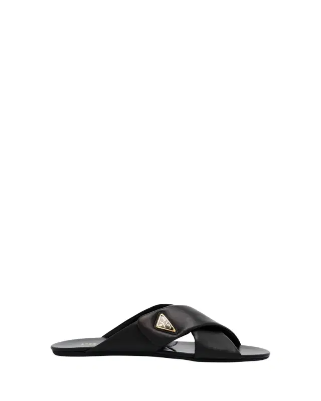Padded Leather Crisscross Flat Sandals