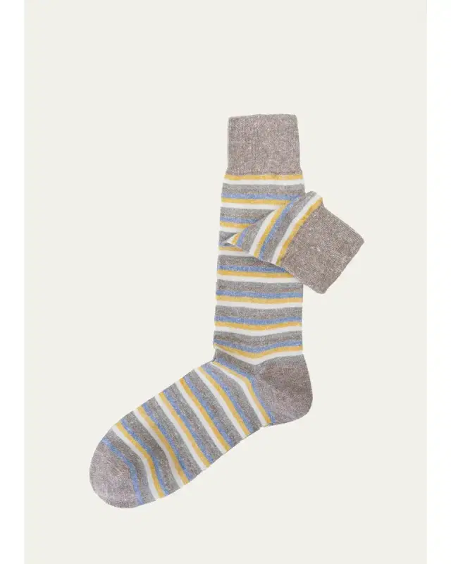 Men's Linen and Cotton Multi-Stripe Crew Socks