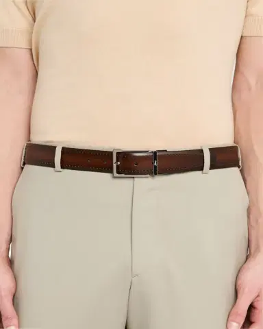 Brioni Men's Reversible Burnished Leather Belt | Thumbnail 2