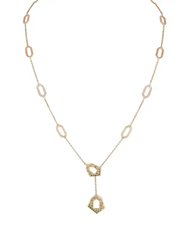 Gyan Jaipur Jaipur Arch Diamond and Tsavorite Lariat Necklace