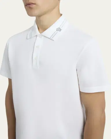 Versace Men's Medusa-Collar Pique Polo Shirt | Thumbnail 9