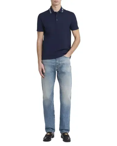 Versace Men's Medusa-Collar Pique Polo Shirt | Thumbnail 1