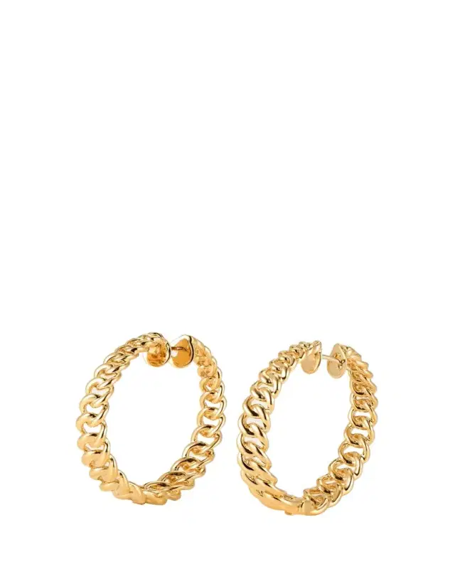 18K Yellow Gold 30mm Cuban Chain Hoop Earrings 18K Yellow Gold 30mm Cuban Chain Hoop Earrings