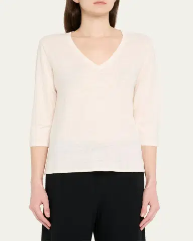 Majestic V-Neck Stretch Linen Tee | Thumbnail 4