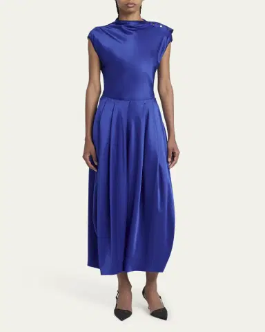Giorgio Armani Double Silk Satin Pleated Midi Skirt | Thumbnail 2