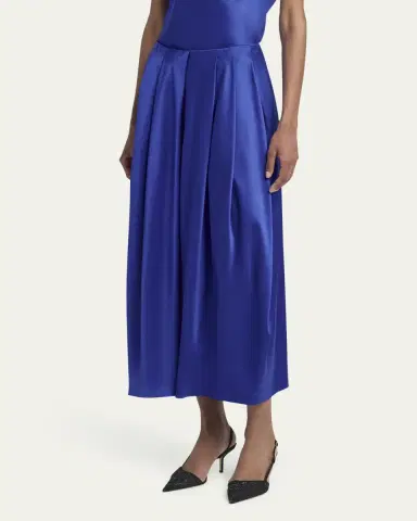 Giorgio Armani Double Silk Satin Pleated Midi Skirt | Thumbnail 4