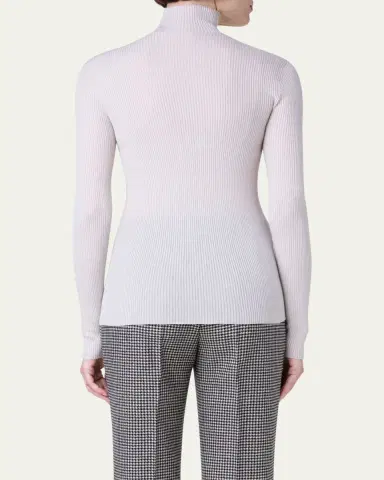 Akris Cashmere-Silk Fine Ribbed Knit Pullover | Thumbnail 7