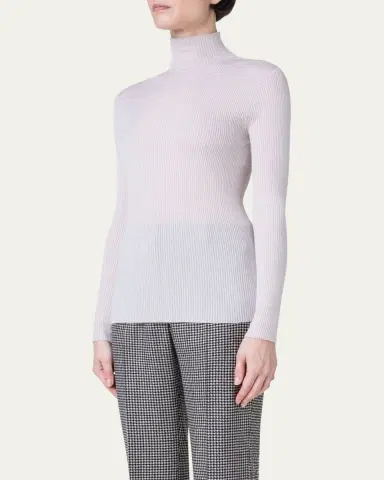Akris Cashmere-Silk Fine Ribbed Knit Pullover | Thumbnail 8