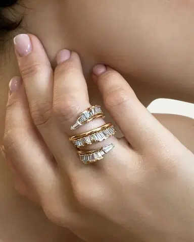 NAK ARMSTRONG 20K Recycled Rose Gold Triple Ruched Coil Diamond Ring | Thumbnail 2