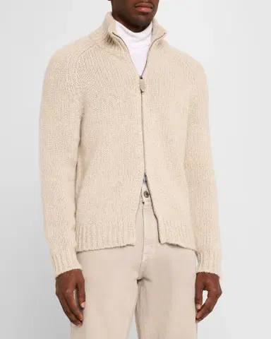 Brioni Men 's Cashmere Mouline Zip Sweater | Thumbnail 3
