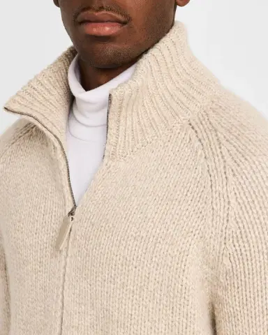 Brioni Men 's Cashmere Mouline Zip Sweater | Thumbnail 4