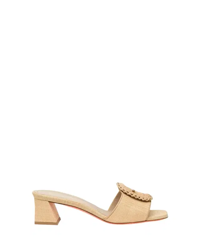 Santoni Marta Raffia Buckle Mule Sandals