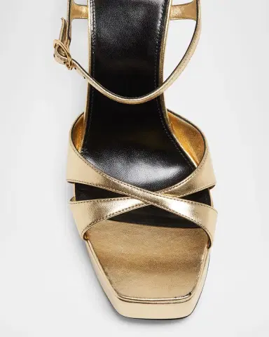 Saint Laurent Debbie Metallic Crisscross Platform Sandals | Thumbnail 3
