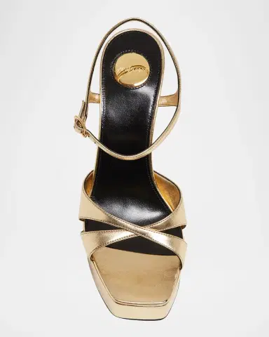 Saint Laurent Debbie Metallic Crisscross Platform Sandals | Thumbnail 4