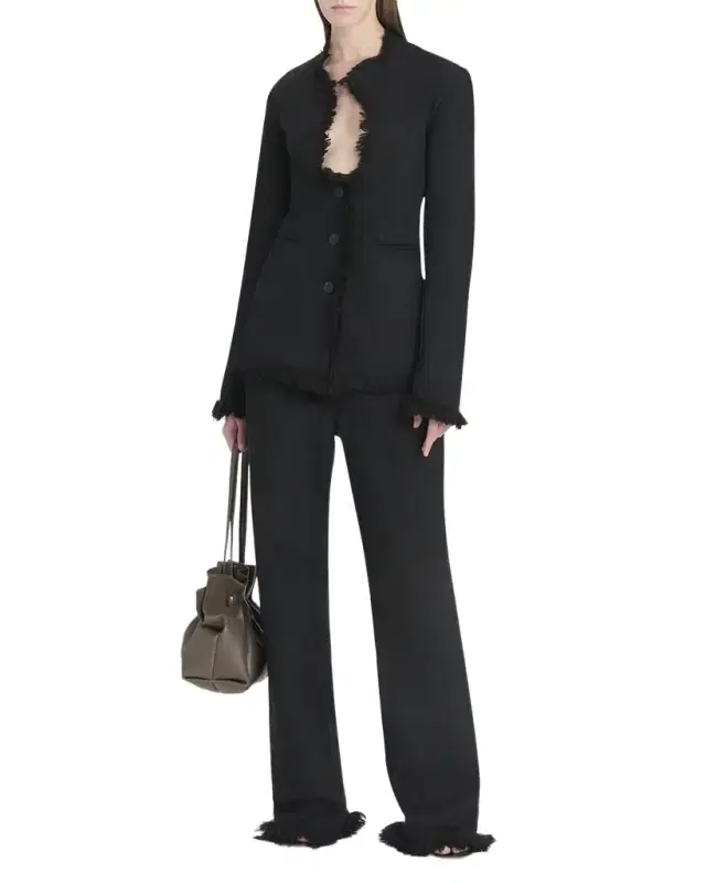 Fringe-Trim Plunge Blazer