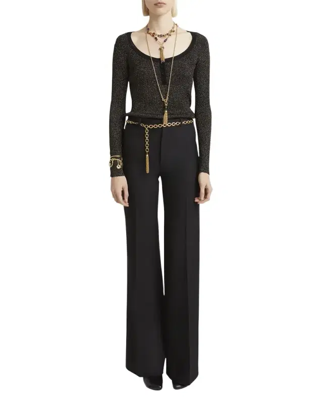Flared Crepe Wool Trousers