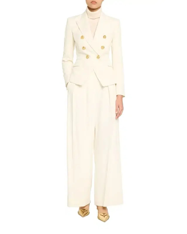 Classic Double-Breasted Fitted Wool Jacket