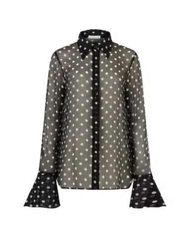 Nina Ricci Chiffon Polka Dot Bell Cuff Blouse | Thumbnail 1 Nina Ricci Chiffon Polka Dot Bell Cuff Blouse | Thumbnail 1