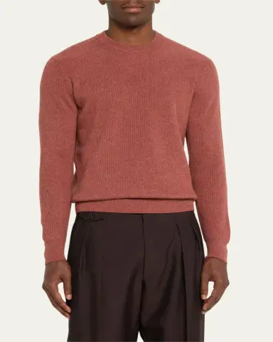 Fioroni Men's Cashmere English Rib Crewneck Sweater | Thumbnail 4 Fioroni Men's Cashmere English Rib Crewneck Sweater | Thumbnail 4
