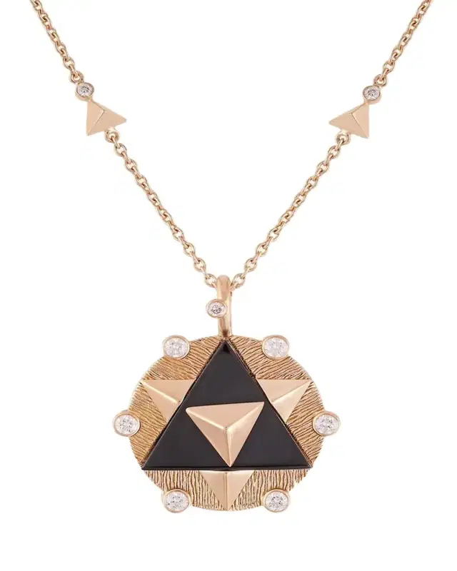 Gyan Jaipur Aravali Yantra Diamond and Black Onyx Pendant Necklace