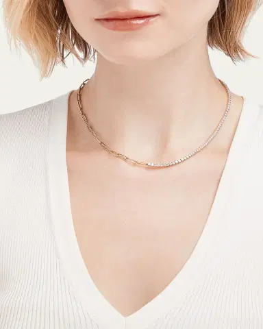 Kendall Row 14K Yellow Gold Half Tennis Half Paperclip Necklace, 16.5"L | Thumbnail 2 Kendall Row 14K Yellow Gold Half Tennis Half Paperclip Necklace, 16.5"L | Thumbnail 2