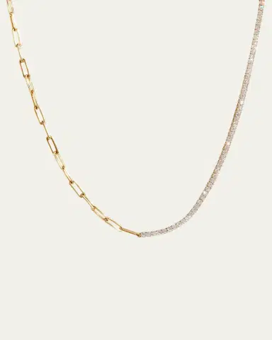 Kendall Row 14K Yellow Gold Half Tennis Half Paperclip Necklace, 16.5"L | Thumbnail 3 Kendall Row 14K Yellow Gold Half Tennis Half Paperclip Necklace, 16.5"L | Thumbnail 3