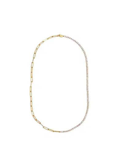 Kendall Row 14K Yellow Gold Half Tennis Half Paperclip Necklace, 16.5"L | Thumbnail 1 Kendall Row 14K Yellow Gold Half Tennis Half Paperclip Necklace, 16.5"L | Thumbnail 1