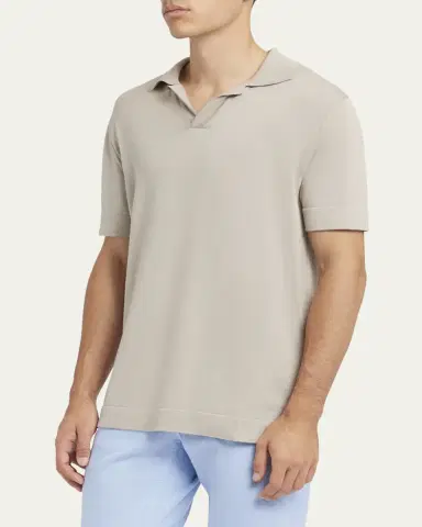 Brioni Men's Cotton-Silk Johnny Collar Polo Sweater | Thumbnail 4 Brioni Men's Cotton-Silk Johnny Collar Polo Sweater | Thumbnail 4