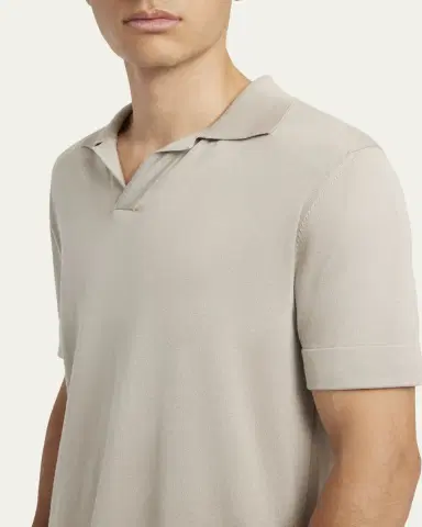 Brioni Men's Cotton-Silk Johnny Collar Polo Sweater | Thumbnail 5 Brioni Men's Cotton-Silk Johnny Collar Polo Sweater | Thumbnail 5