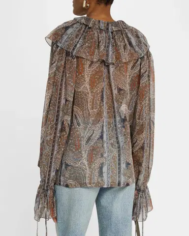 Saint Laurent Paisley Button Down Sheer Blouse | Thumbnail 2