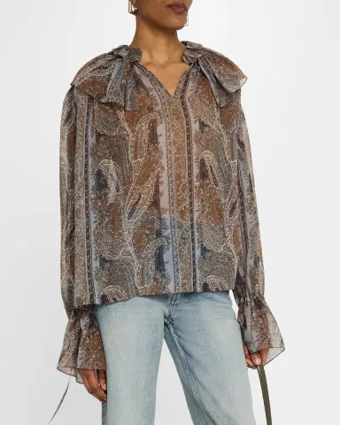 Saint Laurent Paisley Button Down Sheer Blouse | Thumbnail 3