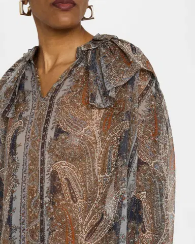 Saint Laurent Paisley Button Down Sheer Blouse | Thumbnail 4