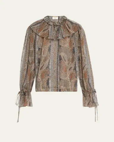 Saint Laurent Paisley Button Down Sheer Blouse | Thumbnail 5