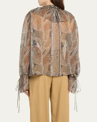 Saint Laurent Paisley Button Down Sheer Blouse | Thumbnail 7
