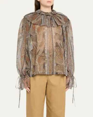 Saint Laurent Paisley Button Down Sheer Blouse | Thumbnail 8
