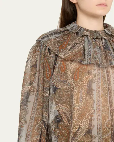 Saint Laurent Paisley Button Down Sheer Blouse | Thumbnail 9