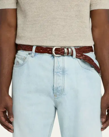 Brunello Cucinelli Men's Woven Leather Western Belt | Thumbnail 2