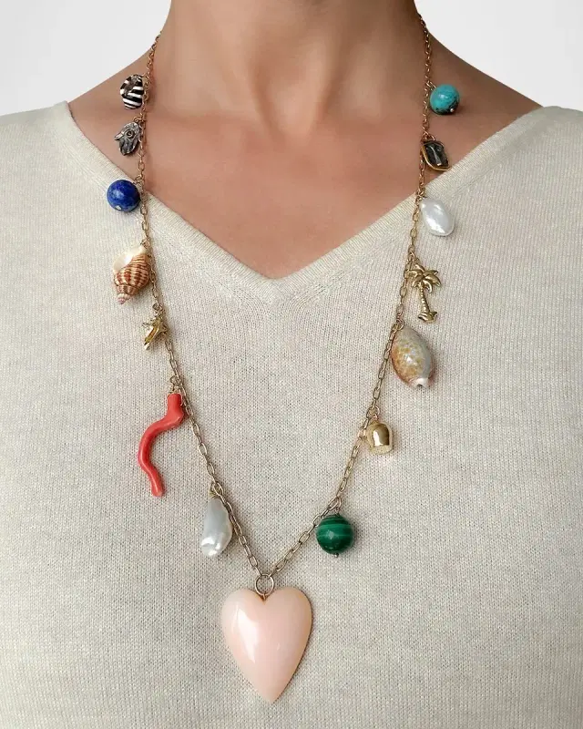 Les Charmantes Opal Heart Charm Necklace