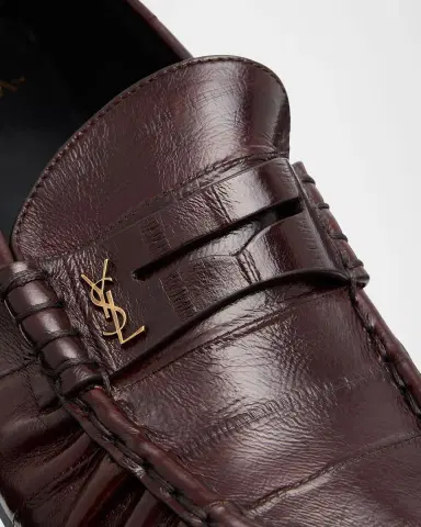 Saint Laurent Men's Eel Leather Cassandre Penny Loafers | Thumbnail 2