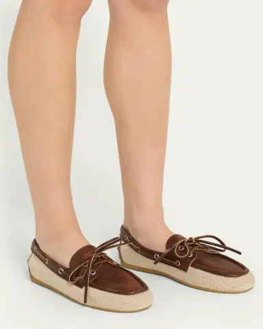 Miu Miu Bow Canvas Leather Boat Shoes | Thumbnail 2