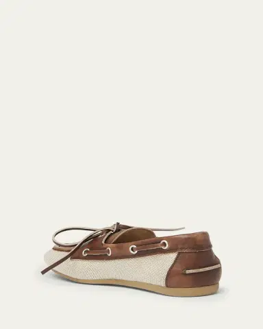 Miu Miu Bow Canvas Leather Boat Shoes | Thumbnail 4